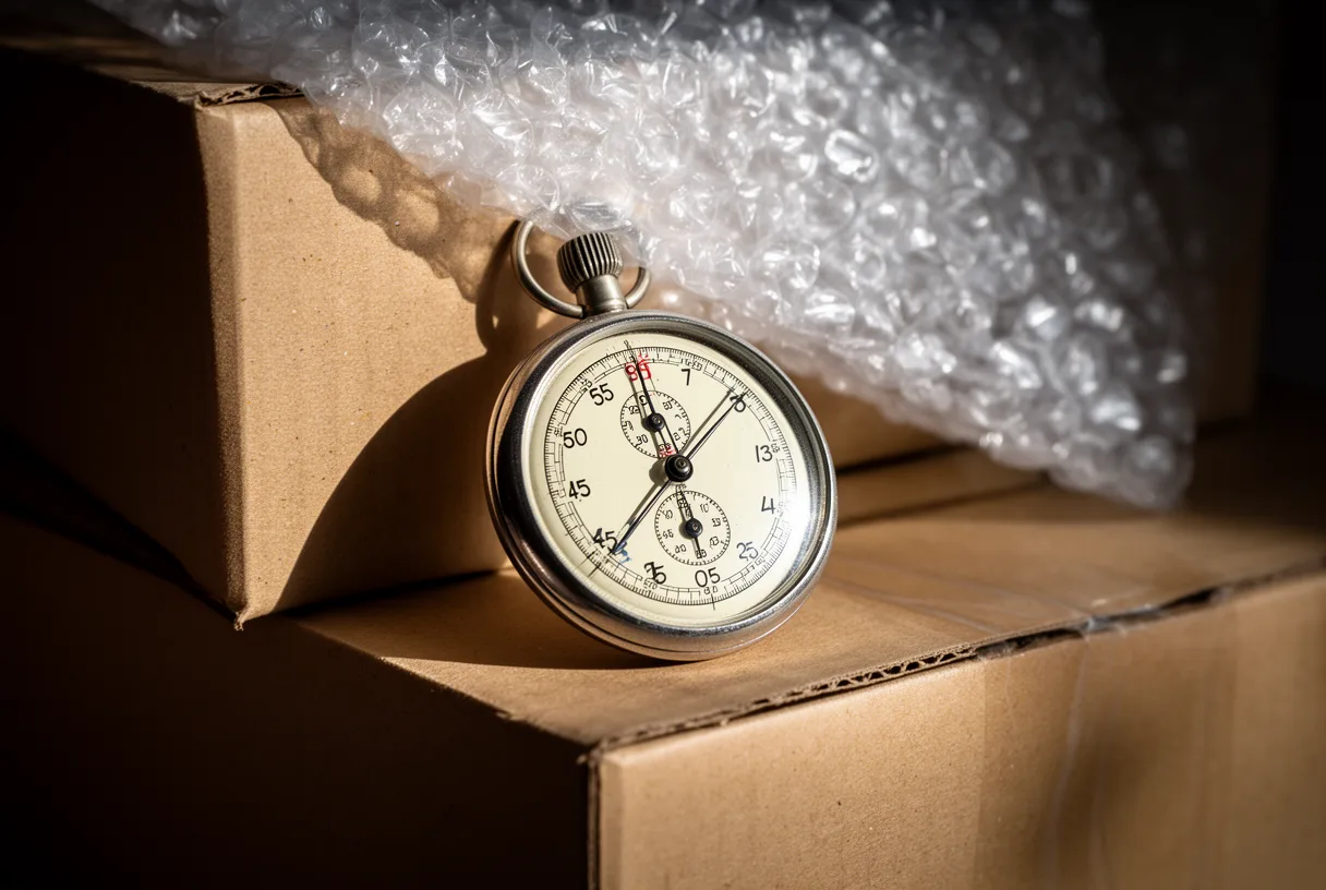 Chronomètre posé sur des colis