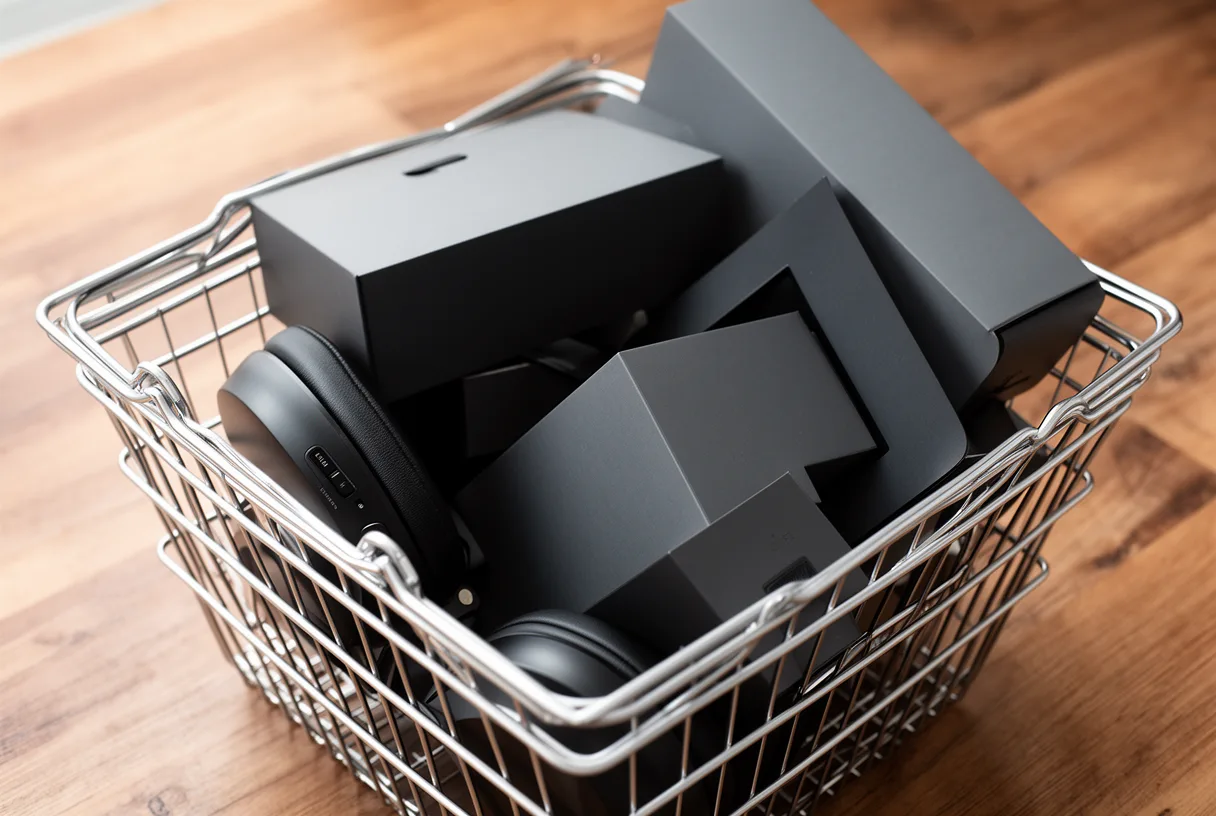 Panier d'achat rempli de boîtes électroniques sans marque