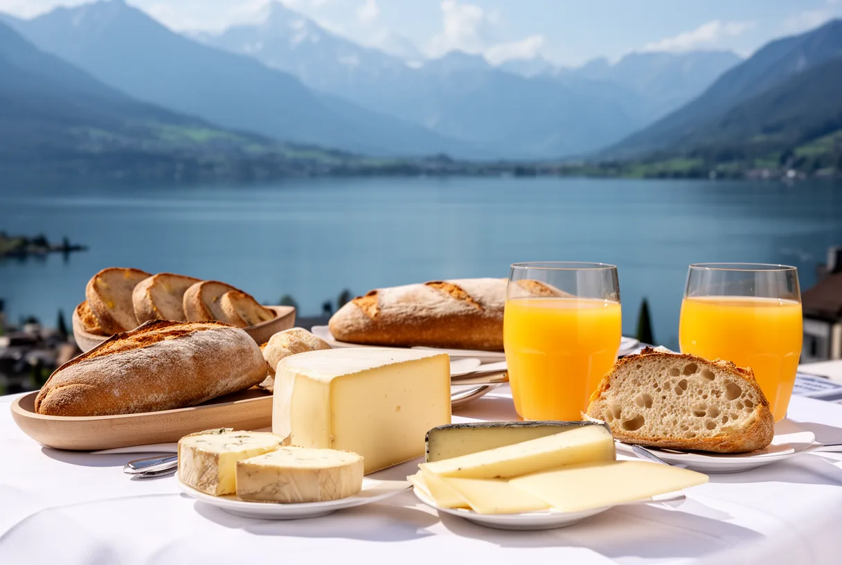 Brunch savoyard avec fromages locaux face au lac d'Annecy