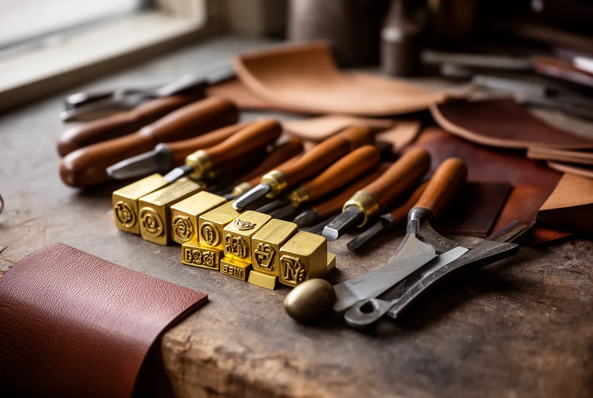 Outils de maroquinerie pour la gravure à chaud sur cuir.