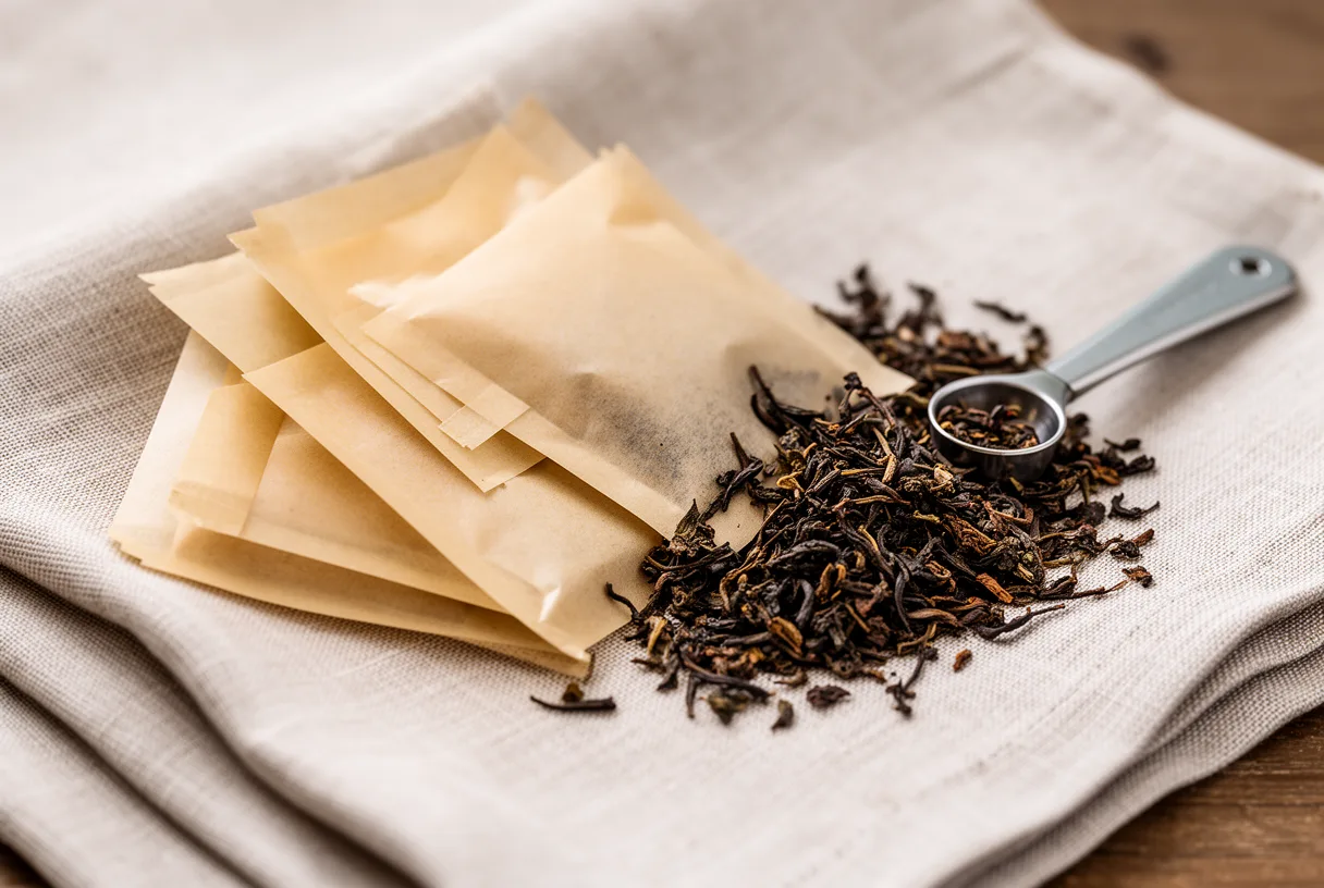 Sachets de thé et feuilles de thé en vrac pour comparer les quantités