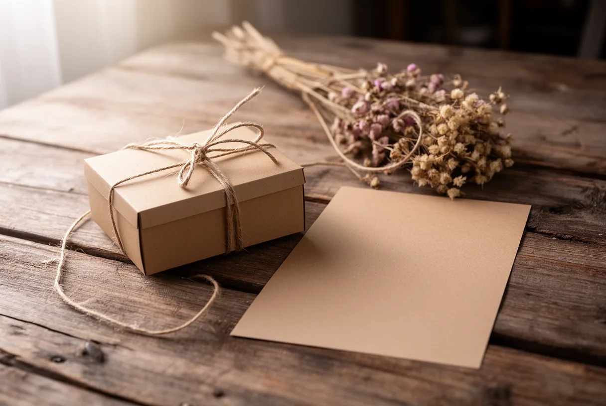 Boîte cadeau faite main avec fleurs séchées et ficelle
