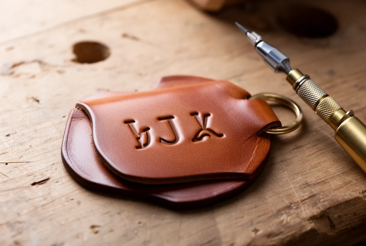 Porte-clés en cuir personnalisé avec initiales gravées