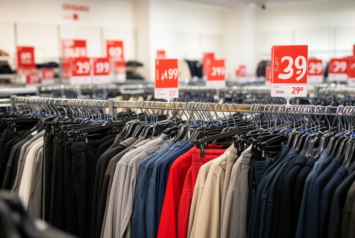Vêtements soldés dans un magasin