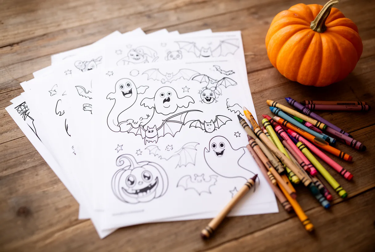 Coloriages d'Halloween imprimés avec des crayons de couleur