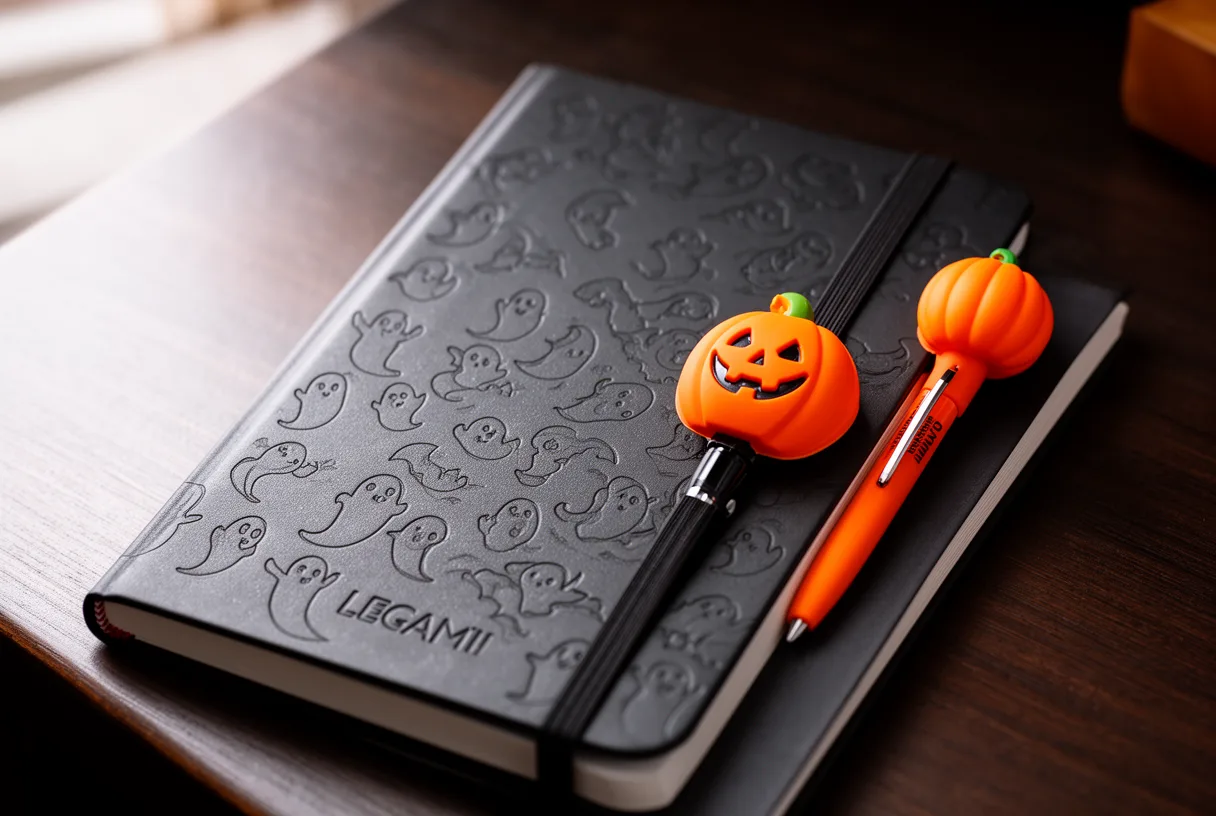 Carnet à couverture rigide et stylo citrouille de la collection Legami Halloween