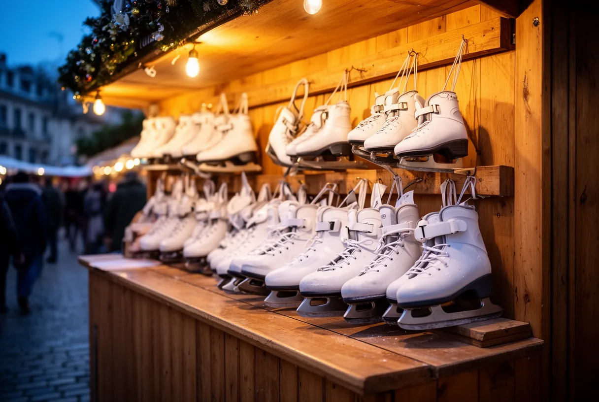 Comptoir de location de patins à glace au marché de Noël de Reims